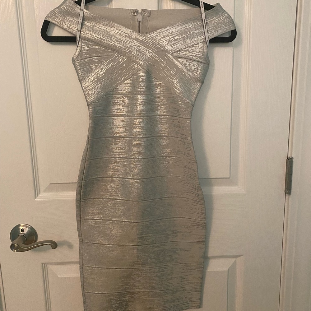 Hervé Leger silver foil bandage dress. Never been worn with tags on.